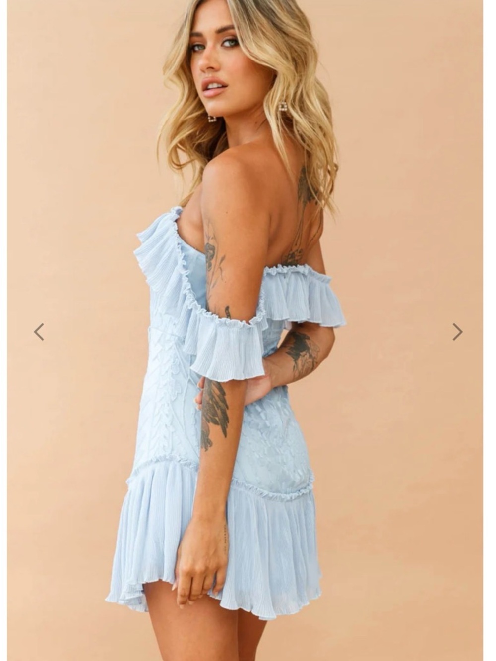 Light Blue Off-Shoulder Ruffle Mini Dress - Picture 2 of 7